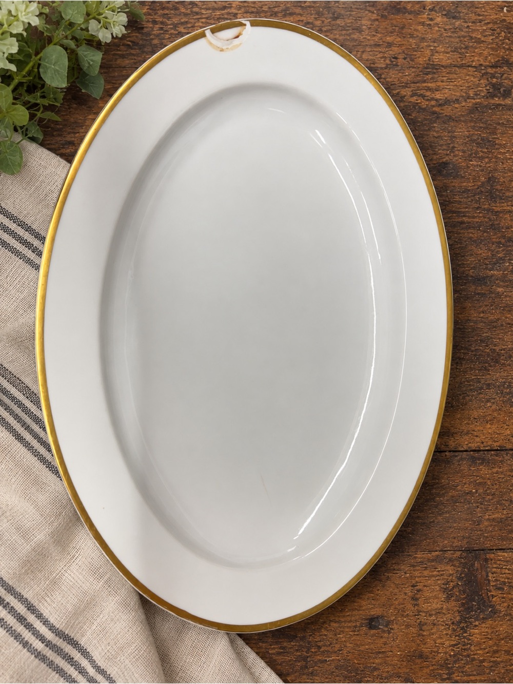 Vintage Tirschenreuth Bavaria 16” Oval Serving Platter White Gold Trim AS IS